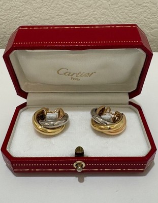 Auth CARTIER Trinity 18K Gold Hoop Earrings (15.1 gm) w/ Orig. Box - Excellent!!