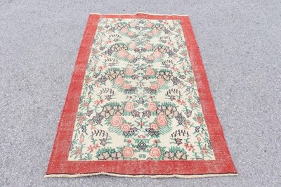 Turkish 3,7x6,1 ft Rug, Accent Vintage Rug, Red Green Moroccan Wool Rug