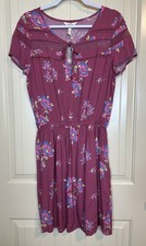 Matilda Jane Women's Mauve Pink Floral Art Class Dress Cinched Waist Size M NWT