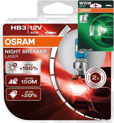 Osram HB3 12V 60W NIGHT BREAKER LASER +150% more brightness 2pcs + W5W LL