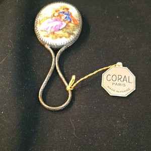 Coral Paris Collectible Decorative Hand Mirror Fragonard Enamel Painted Scene