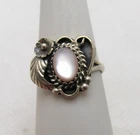 Vintage Native American Sterling Silver Pink MOP Stone Flower Leaf Ring Sz. 6