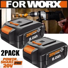 2x WA3678 For WORX 20V Power Share PRO 8.0Ah Lithium-Ion High-Capacity Battery