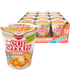 Nissin Cup Noodles Ramen Noodle Soup, Chicken, Microwaveable Paper Cup 12 Pack