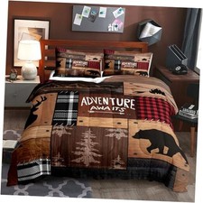 3PCS Rustic Cabin Comforter Set Size, Farmhouse Queen Adventure Awaits