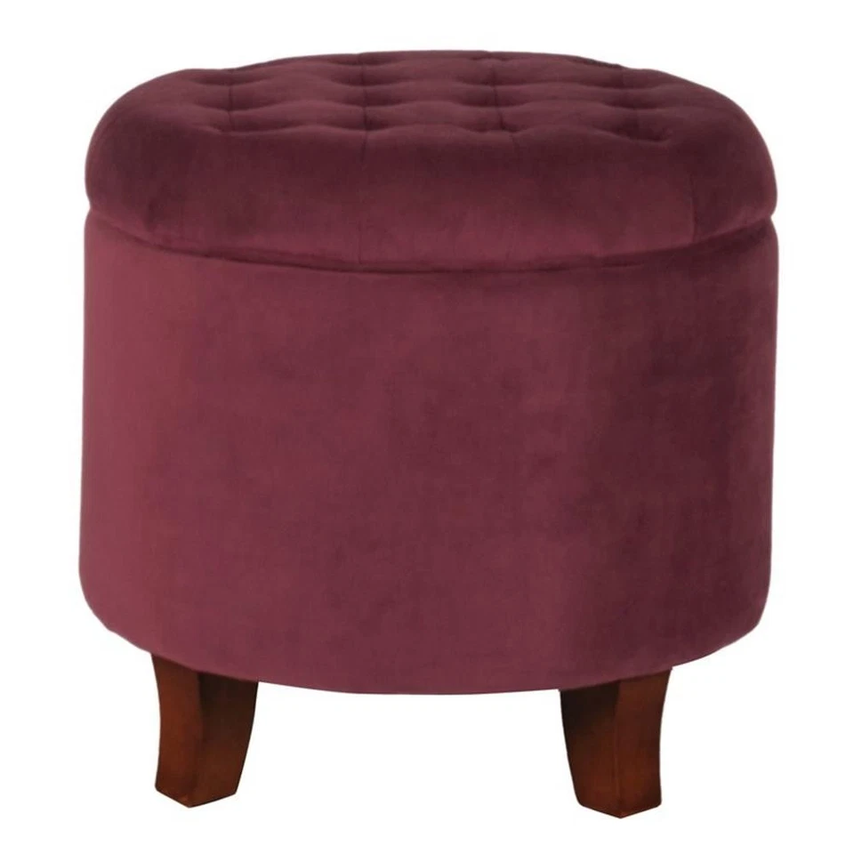 HomePop Round Transitional Wood and Velvet Ottoman with Storage in Red - Image 3 of 4