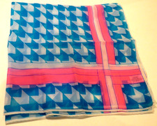 Vtg Scarf Retro Bright Pink Blue Mod 27" Square Nylon Japan 60s Vibe Accessory