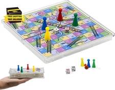 Mini Snakes and Ladders Board Game Set -6″, Magnetic Folding Travel Board Game f