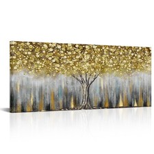 Abstract Grey Gold Tree Canvas Wall Art Nature Tree of Life Landscape Framed ...