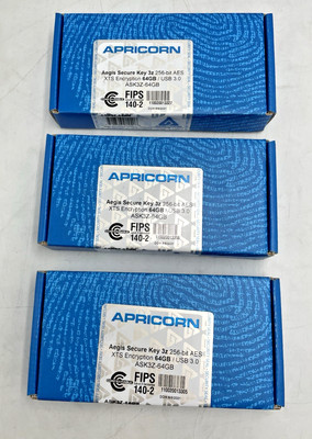 LOT OF 3 APRICORN AEGIS SECURE KEY 3Z 256-BIT AES XTS ENCRYPTION 64GB ASK3Z-64GB