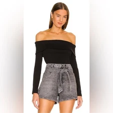 Veronica Beard Fawsett Off the Shoulder Top Black Ribbed Stretch Pima Cotton S