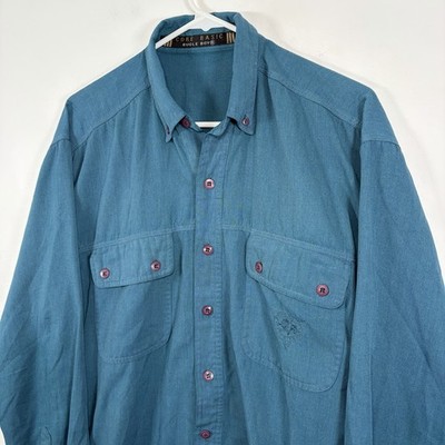 Vintage Bugle Boy Button Down Shirt Mens Size Large Teal Blue Long Sleeve Logo