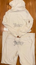 Juicy Couture Bling Velour Tracksuit Hoodie Pants Set Oyster White L NWT 199