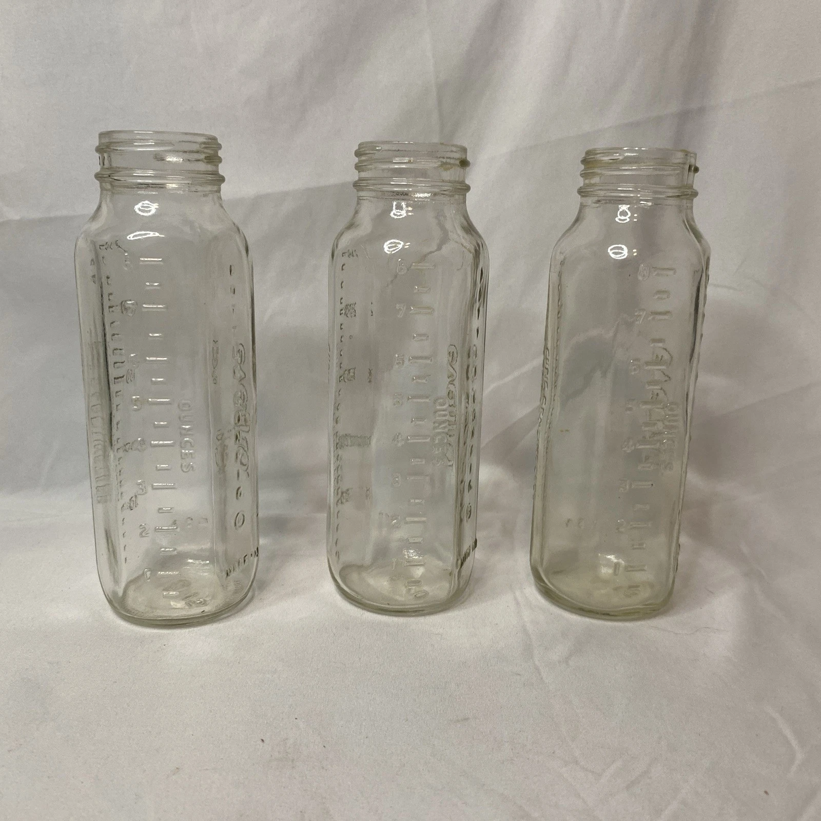 Vintage Evenflo Glass Baby Bottles Set Of 3 Made In USA 8 Oz