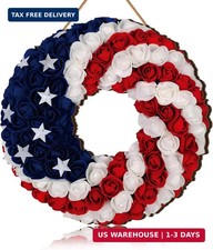 1 Pcs 4th of July Patriotic Wreath Memorial Day Door Hanger Decorations Red Whit
