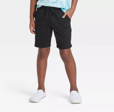 Boys' Mid-Rise Fleece Pull-On Shorts Black Size Large