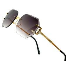 Classy Elegant Modern Retro Hip Hop SUN GLASSES Rimless Gold Frame Blue Lens New