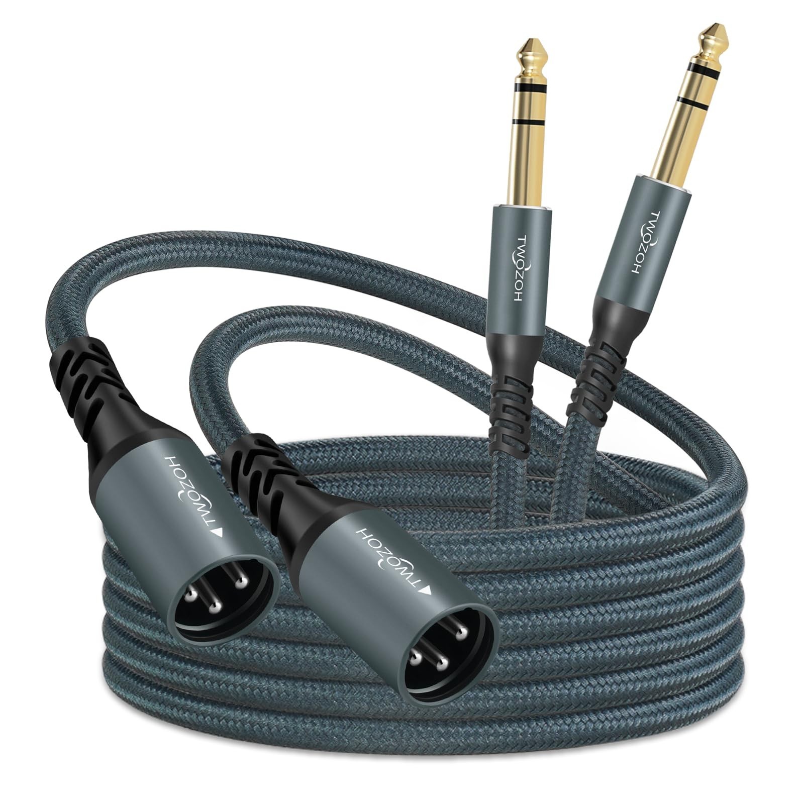 ft 1/4 Inch TRS to XLR Male Cable 2-Pack Braided 3-Pin Balanced Audio