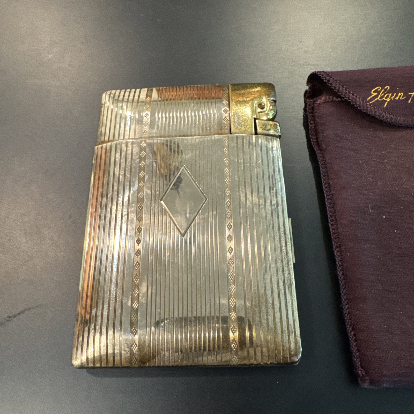 Rare Vintage sterling silver cc 1940 Elgin American Cigarette Case With Lighter