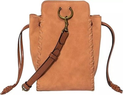 Universal Thread Drawstring Crossbody Bag Purse in Cognac Brown Faux Suede