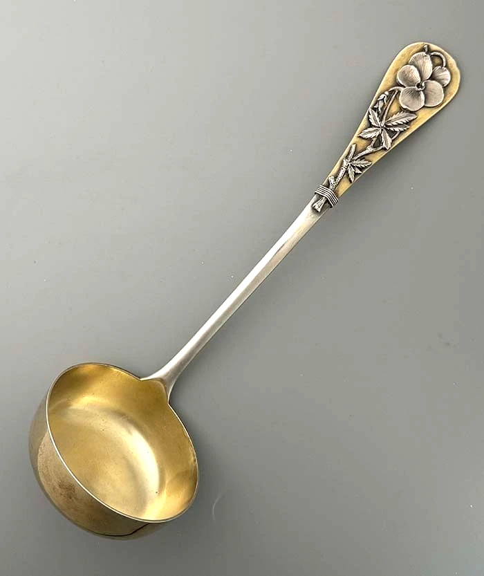 Wood & Hughes AESTHETIC Sterling LADLE Applied Floral 12 1/2"