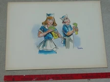 Vintage Watercolor Cartoon Art Gender Wage Gap Occupation Humor Albert Parella