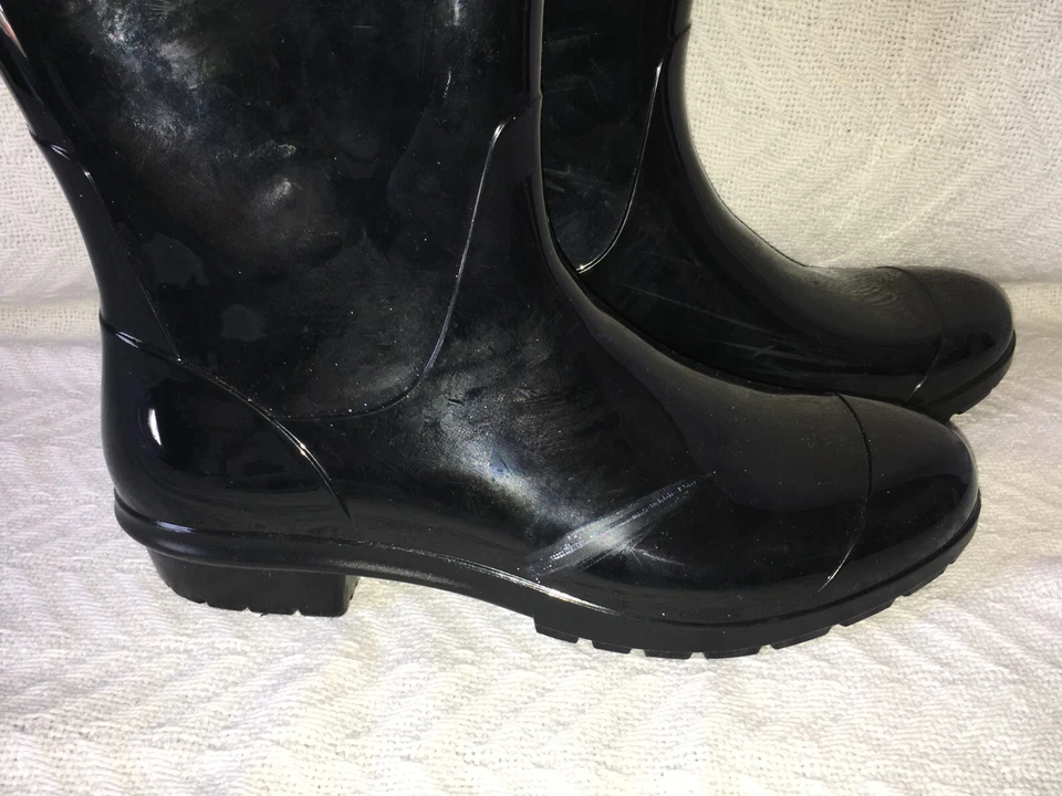Damas Talla 8 (10") UGG Sienna Alto Brillo Negro Goma Botas de Lluvia Galoshes Altos Foto 3 de 4