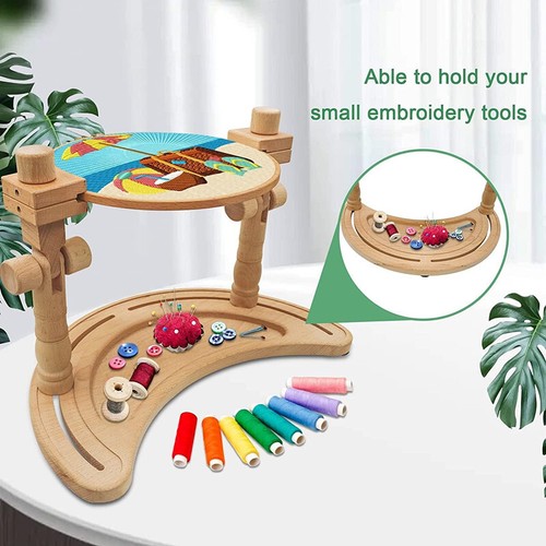 Adjustable Embroidery Hoop Stand Wooden Cross Stitch Stand Holder Craft Sewing - Picture 5 of 12