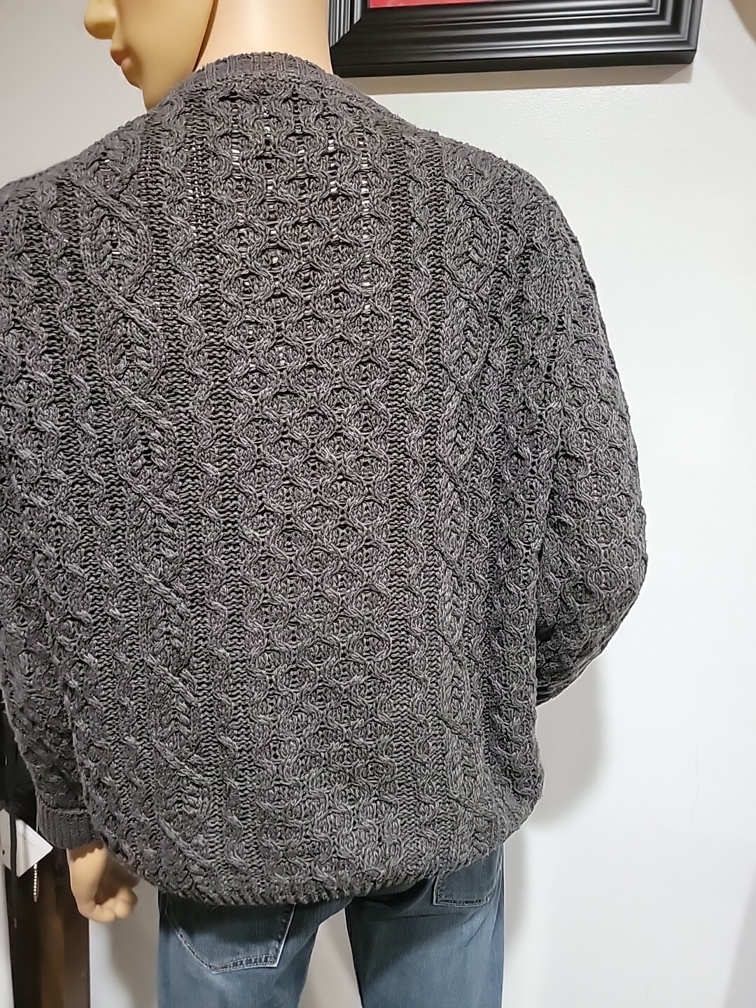 PEREGRINE Arran Made in England Gray linen cotton Rib knitted SWEATER #C