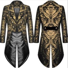 Fashion Mens Gothic Steampunk Tailcoat Jacket Brocade Wedding Coats Oversize