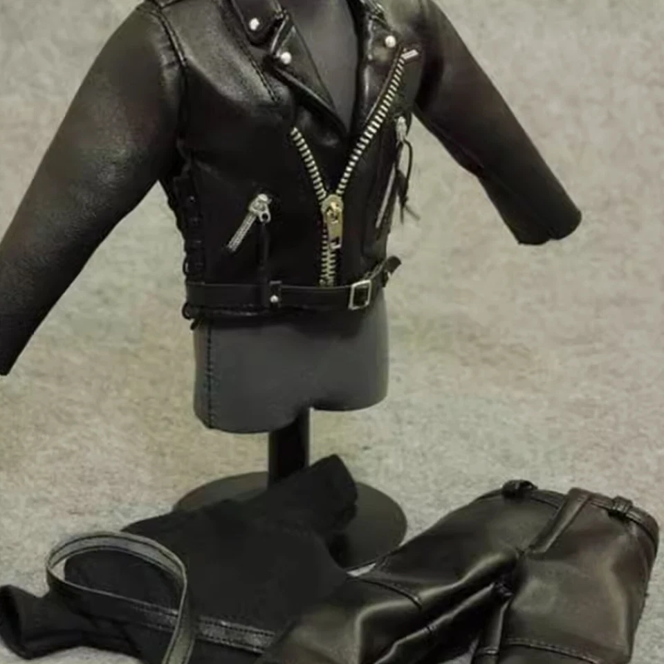 Leather Biker Jacket Set Clothes for 1/6 Scale Male 12" Hot Toy Figure Doll Toy - Image 2 of 4
