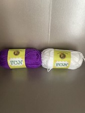2 Skeins Lion Brand FUN Yarn 100 Acrylic   Purple  White   1.75 oz Each