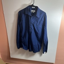 Calvin Klein Button Up Shirt Men  s Large Slim Fit Plaid Blue Preppy Business