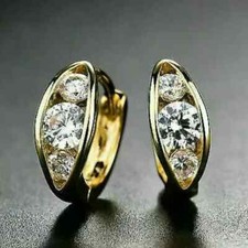 2Ct Round Cut Real Moissanite Women's Huggie Hoop Earrings14K Yellow Gold Plated