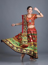 Women Red Black Embroidered Garba Dance Dress Lehenga Choli Dupatta for occasion