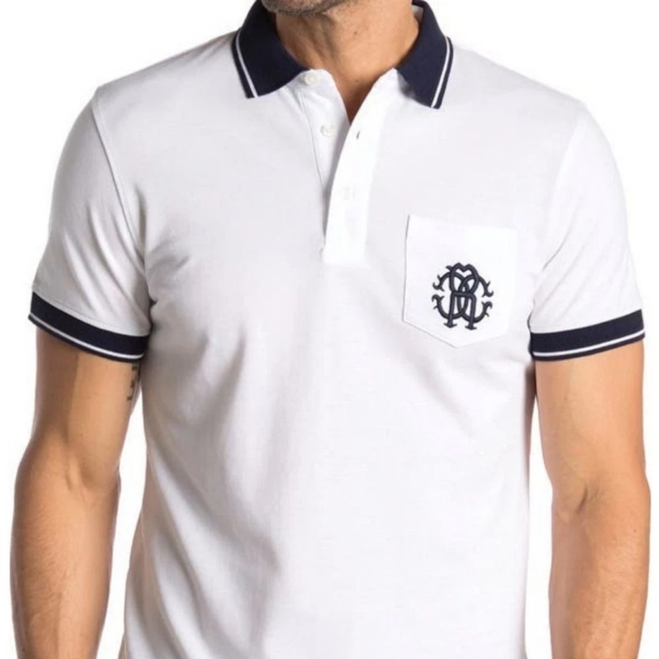 Roberto Cavalli Polo Euc Navy Lime L Large TC - Image 2 of 4