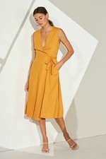 STAPLE THE LABEL Golden Hour Linen Mango Sleeveless Wrap Midi Dress NWT 12AU/8US