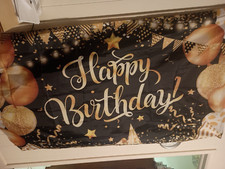 Happy Birthday Banner Black and Gold Extra Large, 42" x 72", Brand New