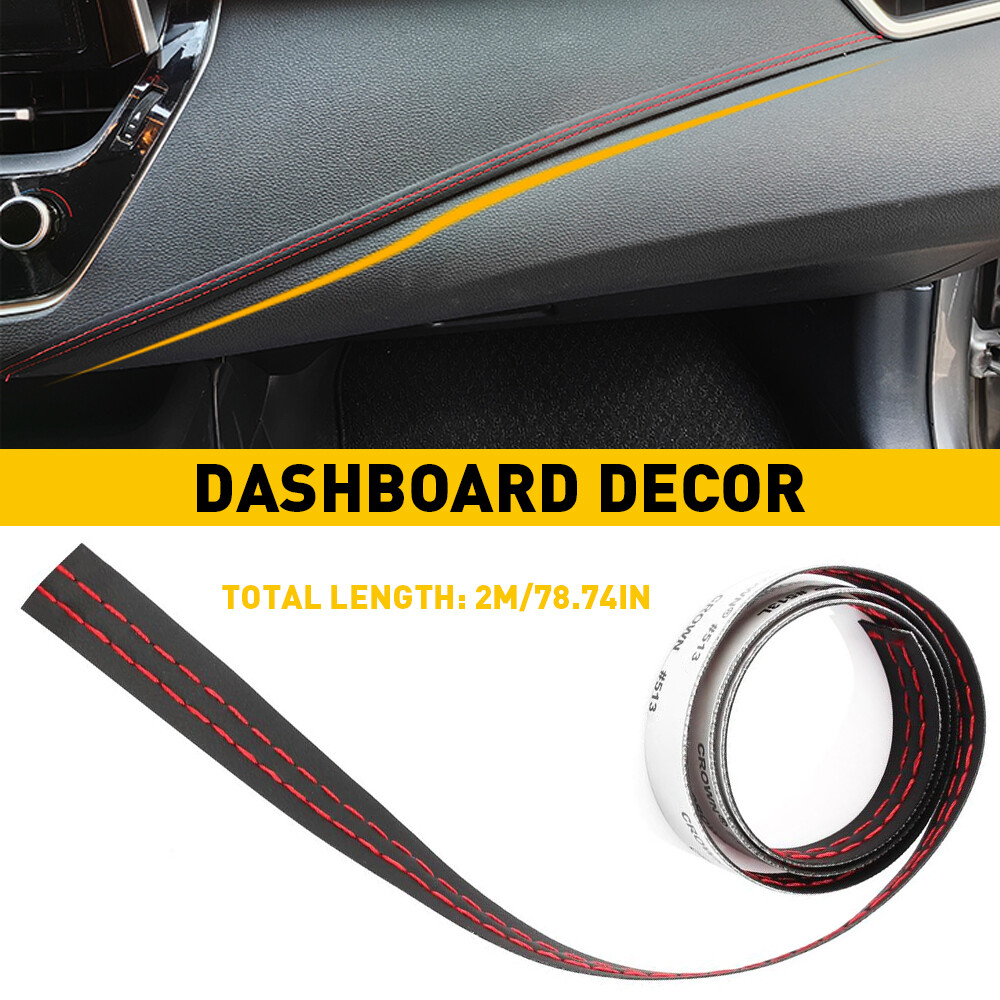 PU Leather Car Dashboard Line Decor Strip Sticker Moulding Trim Accessories Red