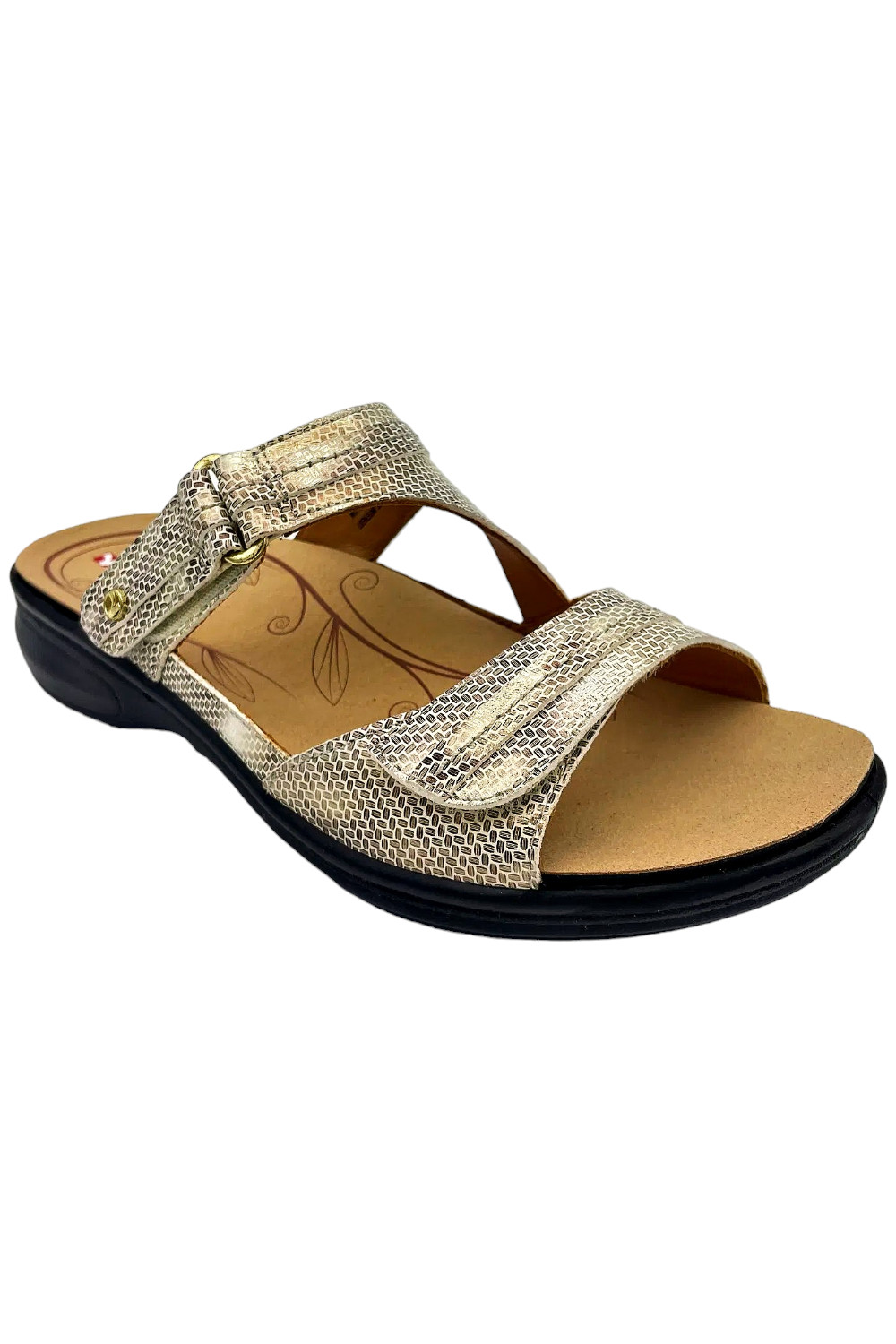 Revere Rio Leather Adjustable Slide Sandals Metallic Interest 10590₽
