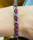 "X" Tennis Link Bracelet 7.5" 925 Sterling Silver Real Ruby