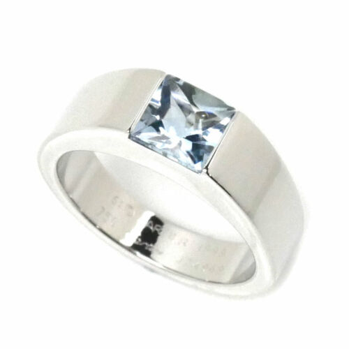 Cartier K18WG White Gold Tank Aquamarine Ring 11 51 9.7g Women Used KOER-0