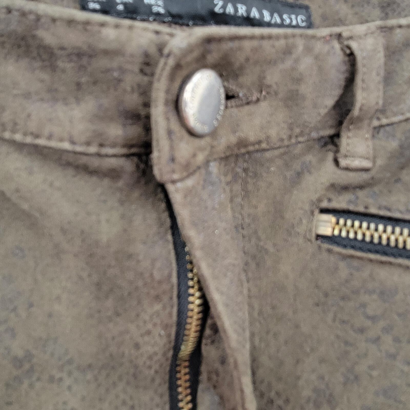 ZARA Basic Women's Snake Print Faux Suade Skinny Pants Zip Cuff Brown Size 4 thumbnail 5