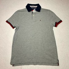 Tommy Hilfiger Polo Shirt Adult XS Gray Red Navy Flag Rugby Casual Mens Collar