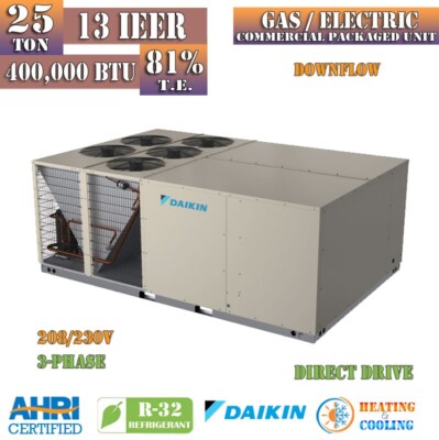 Daikin 25 Ton 13 IEER 400,000 BTU Commercial AC Gas Package Unit 81% 208/230V-3P