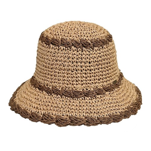 CC PAPER STRAW HAND CROCHET CLOTHE BUCKET HAT WITH SCALLOP EDGE DETAILS IVORY - Picture 4 of 7