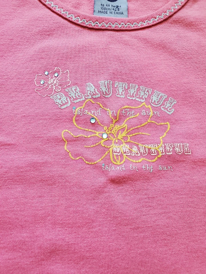 Camiseta rosa abóbora patch criança menina tamanho 4T algodão mangas curtas - Imagem 2 de 4