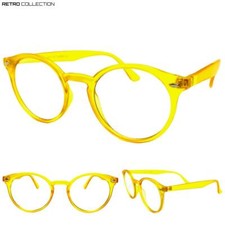 Classic 50's Vintage Retro Style Clear Lens EYE GLASSES Round Matte Yellow Frame