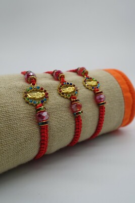 x12 colorful St Benito red string bracelet color gems