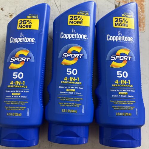 3 Pack Coppertone Sport Sunscreen Lotion Broad Spectrum SPF 50 8.75 oz Exp 10/24 - 第 1/1 張圖片